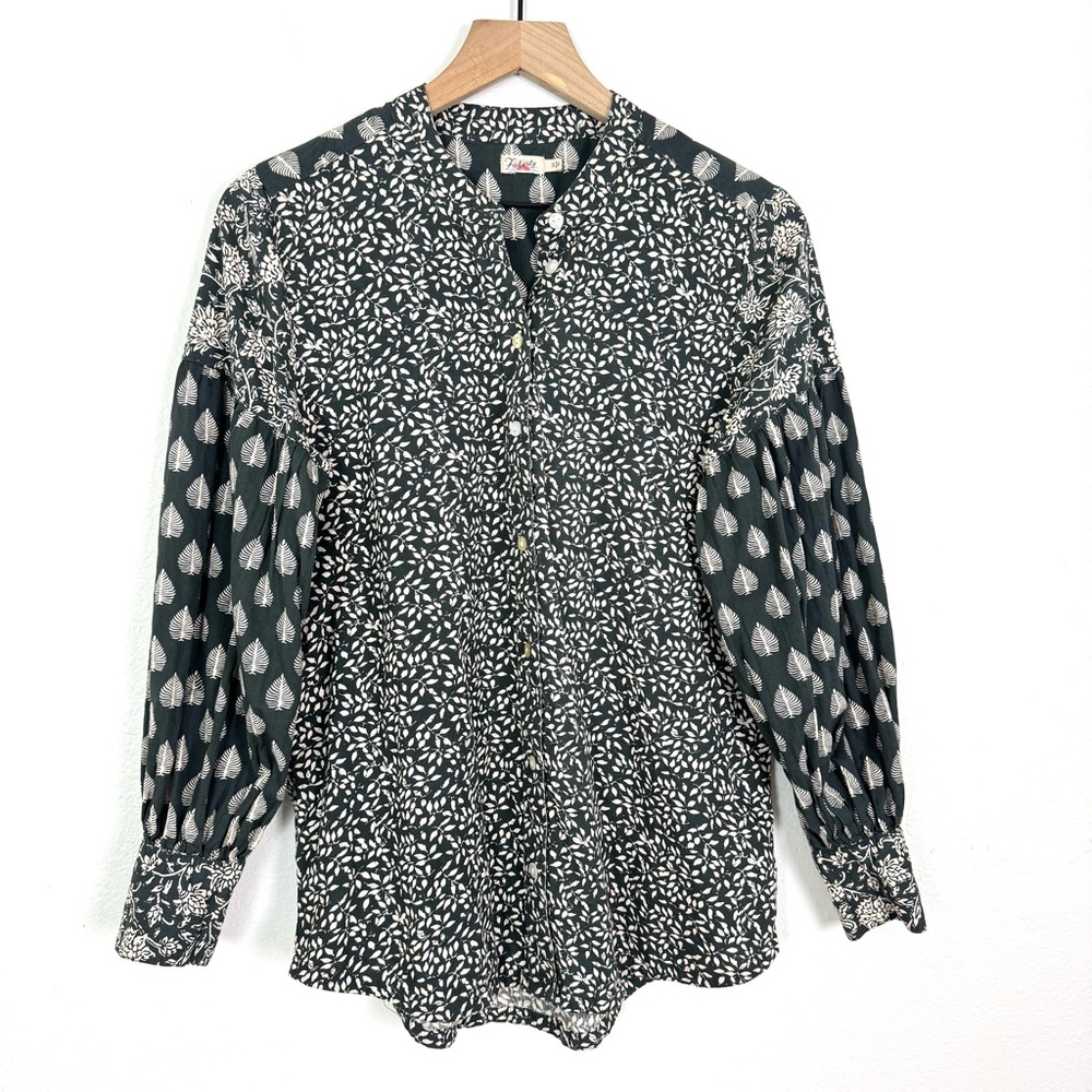 Faherty Adalyn Batik Leaf Print Button Front Boho… - image 3